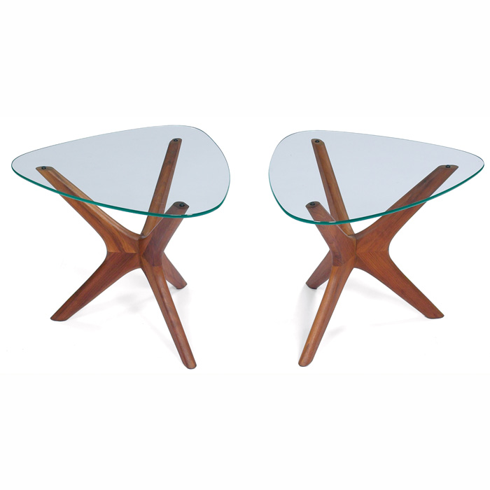 Appraisal: Scandinavian occasional tables pair walnut frames in the style of