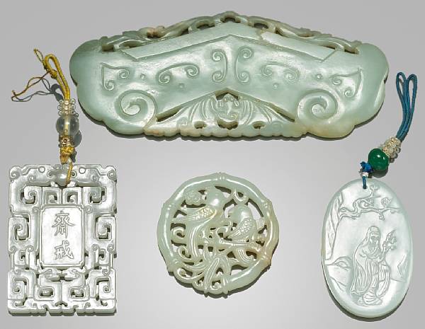 Appraisal: A group of five jade plaques The first a rectangular