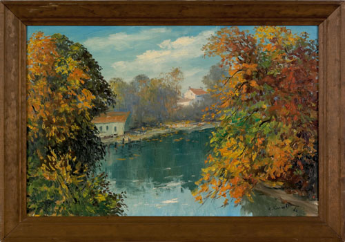 Appraisal: Cesare A Ricciardi American - oil on canvas autumn landscape