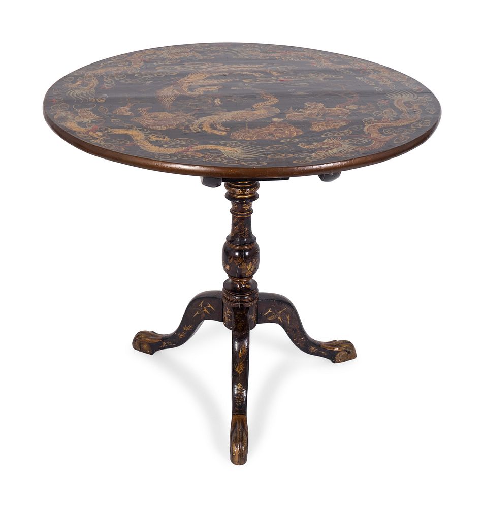 Appraisal: A Chinese Export Gilt-Decorated Black Lacquer Tilt-Top Tripod Table Height