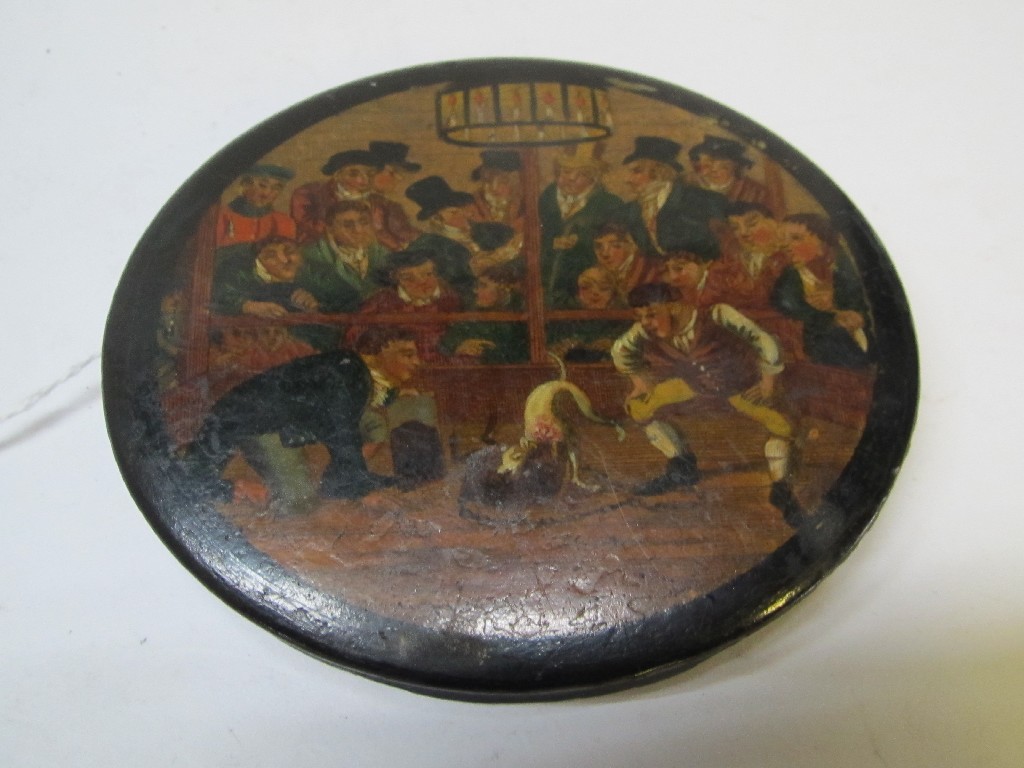 Appraisal: Pictorial patchbox depicting badger baiting