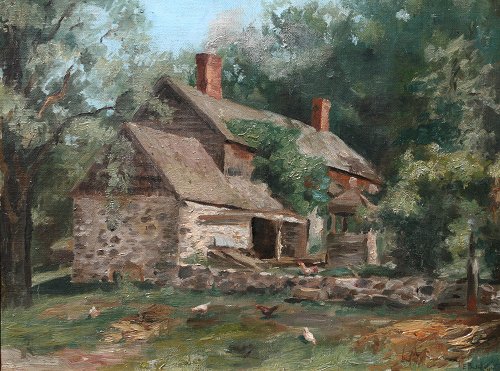 Appraisal: BISCHOFF Eduard German - Cottage OIL Canvas '' x ''