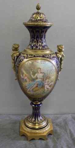 Appraisal: Sevres Bronze Mounted Urn Artist Signed Signed inside lid From