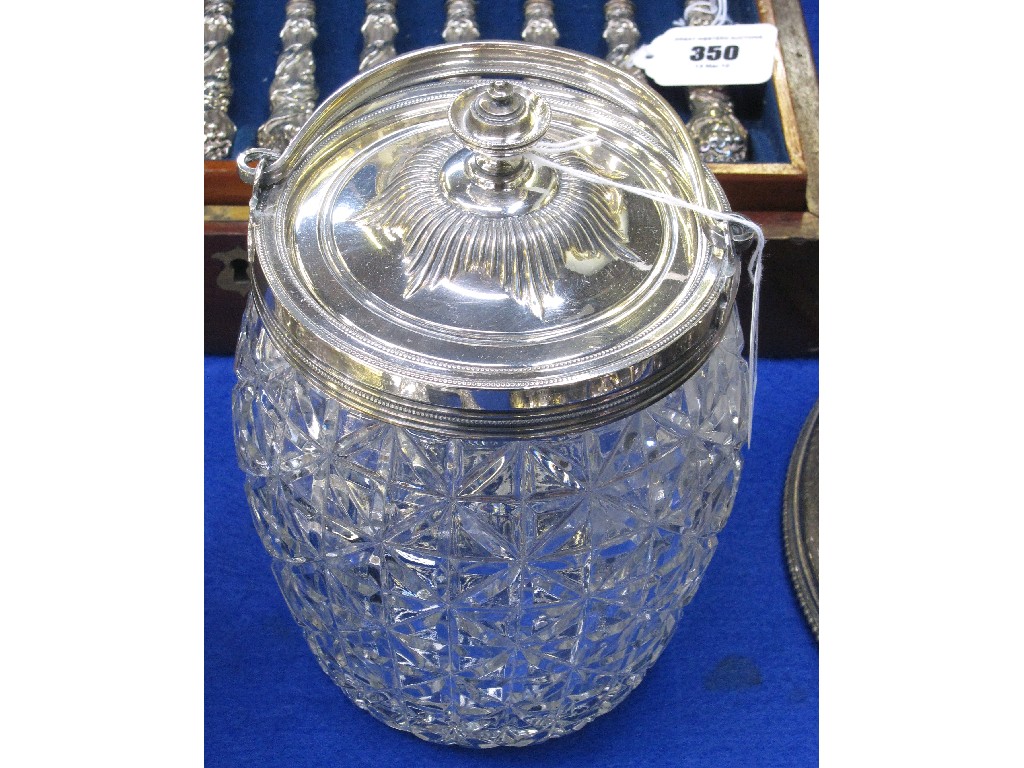 Appraisal: EP and cut glass biscuit barrel