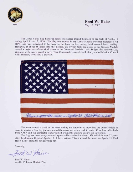 Appraisal: STARS AND STRIPES TAKEN TO THE MOONFLOWN United States Flag