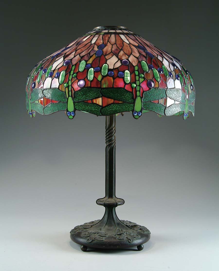 Appraisal: REPRODUCTION DROP-HEAD DRAGONFLY LAMP Very large drop-head dragonfly shade has