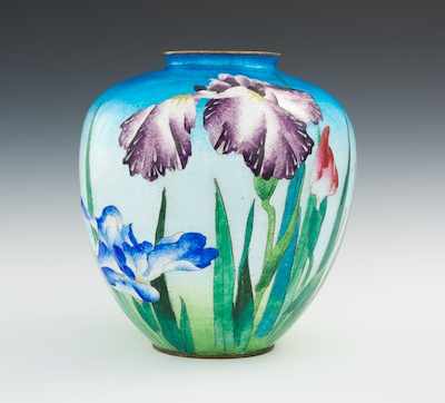 Appraisal: An Impressive Ginbari Moriage Iris Vase Meiji Period Circa -