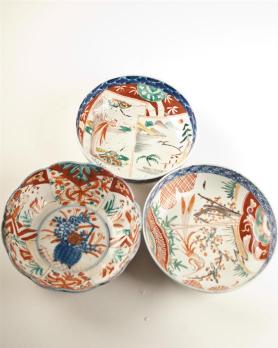 Appraisal: Three Imari Porcelain Bowls one with fluted body the other