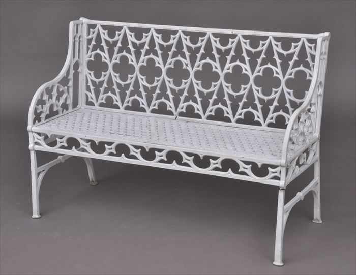 Appraisal: VICTORIAN-STYLE PAINTED CAST-IRON GARDEN BENCH The rectangular back decorated with