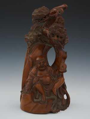 Appraisal: A Wood Sculpture of Hotei Chinese Carved from a piece