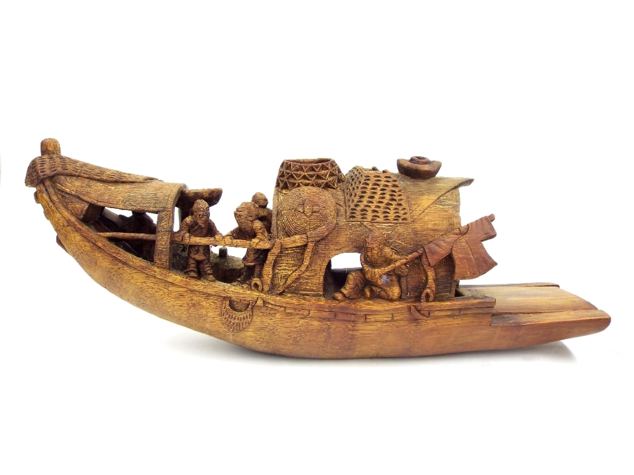 Appraisal: Interesting Chinese bamboo carving of a boat with figures long