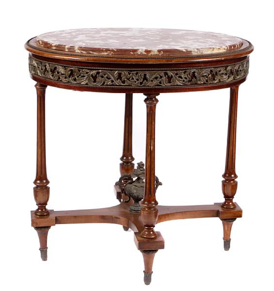 Appraisal: A Louis XVI style bronze mounted marble topped table height