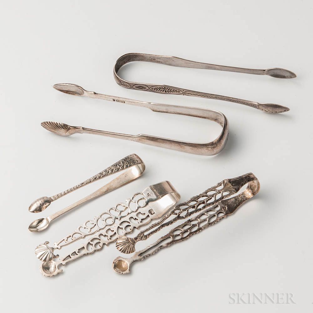 Appraisal: Five Pairs of George III Sterling Silver Sugar Tongs Five