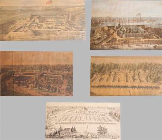 Appraisal: Civil War Camp Views Five chromolithographs ''Camp Millington Baltimore Md