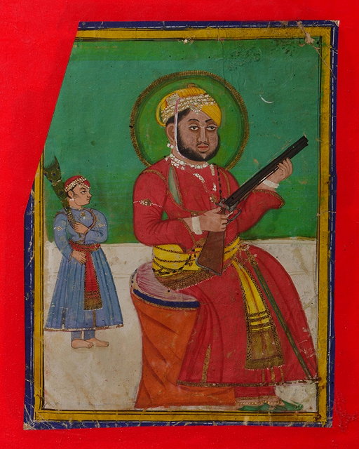 Appraisal: AN INDIAN MINIATURE RAJESTHAN painted with nobleman seated and holding