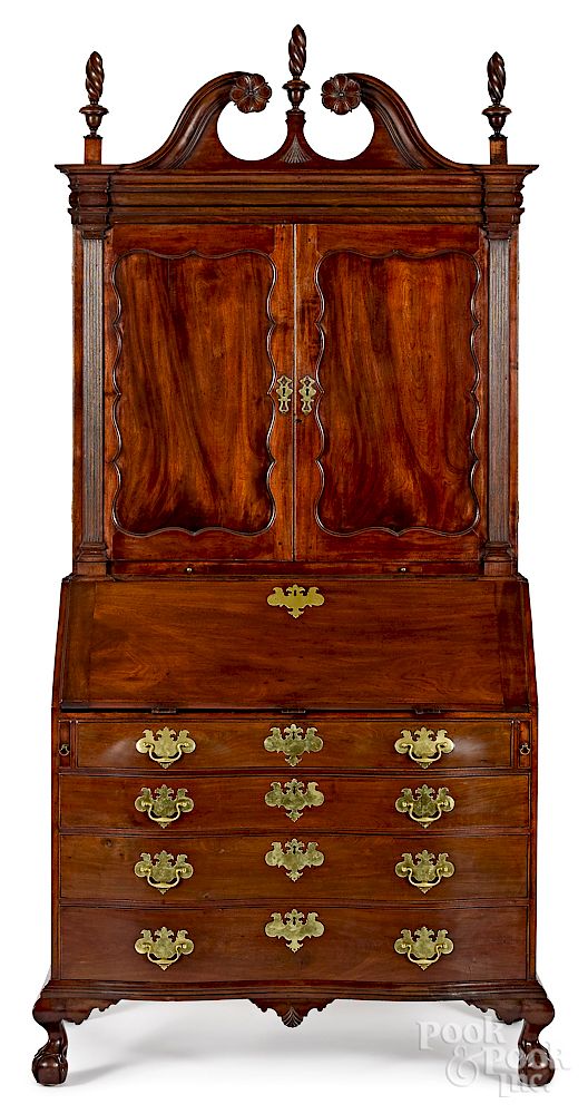 Appraisal: Massachusetts Chippendale mahogany secretary Massachusetts Chippendale mahogany secretary ca with