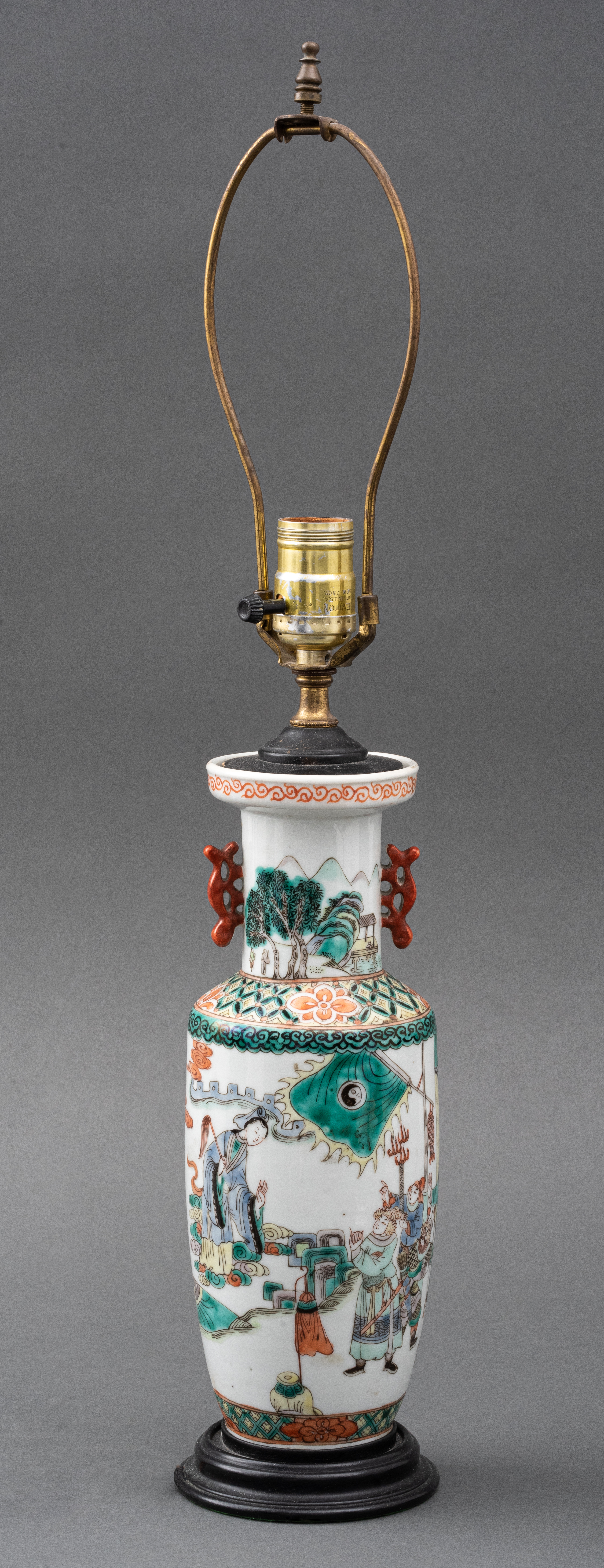 Appraisal: CHINESE PORCELAIN LAMP WITH FIGURAL SCENE Chinese porcelain lamp with