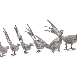 Appraisal: A Group of Six Spanish Silver Pheasants Comprising two large