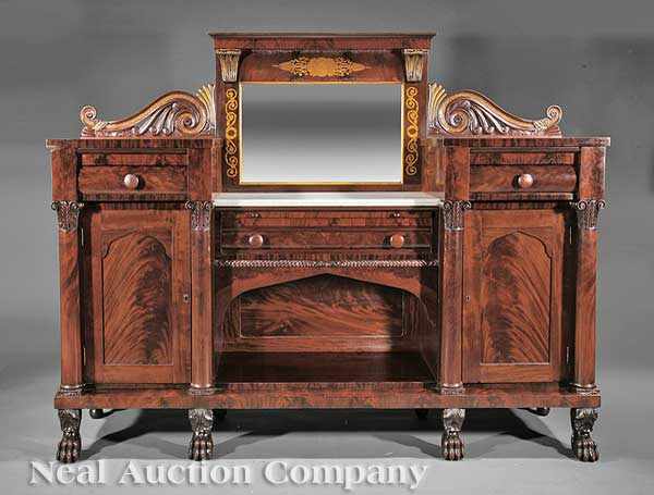 Appraisal: An American Classical Carved and Stenciled Mahogany Sideboard early th