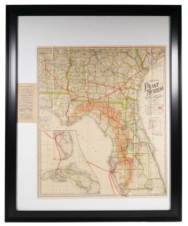 Appraisal: Antique color map of the Plant System Railway and Steamship