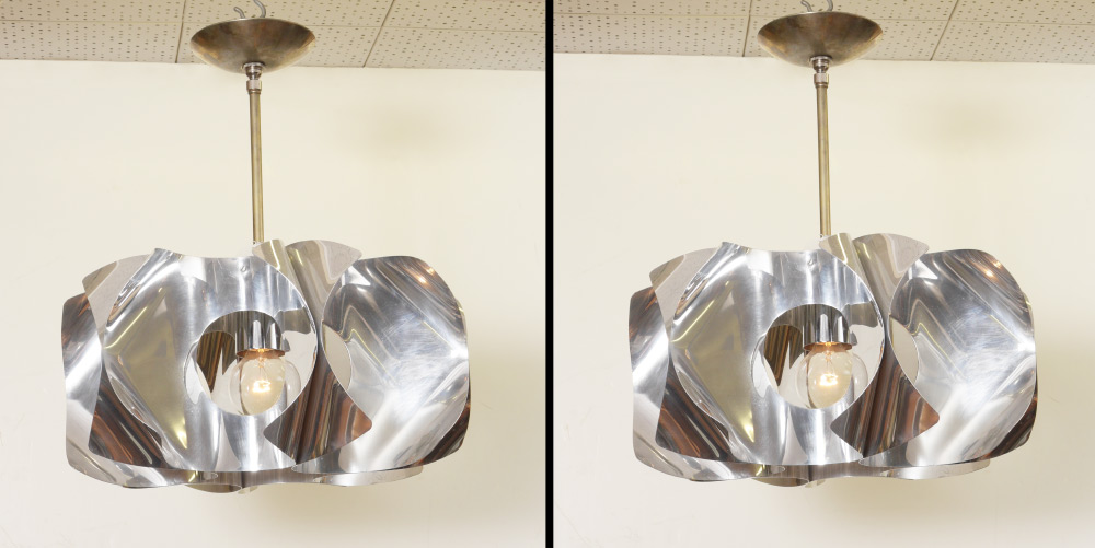 Appraisal: PAIR MODERNE ALUMINUM CEILING LIGHTS in the manner of Max