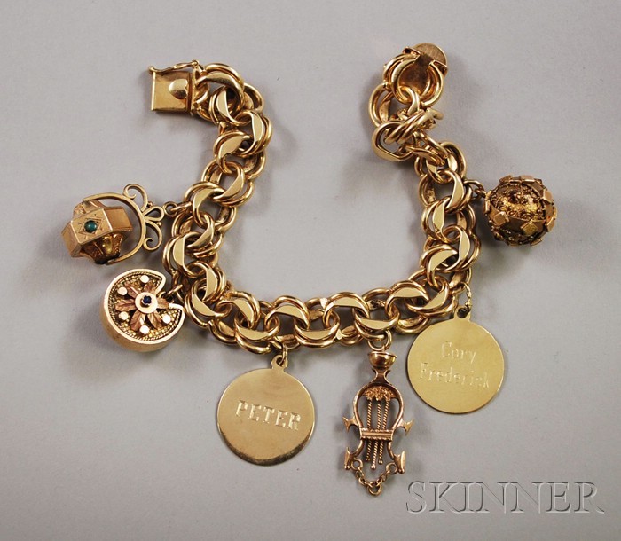 Appraisal: kt Gold Charm Bracelet with six assorted gold and gold-tone