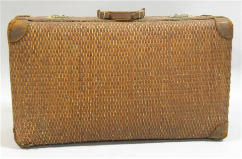 Appraisal: WICKER AND LEATHER SUITCASE