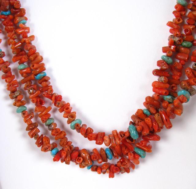 Appraisal: Three Strand Santo Domingo Pueblo Indians New Mexico Orange Coral