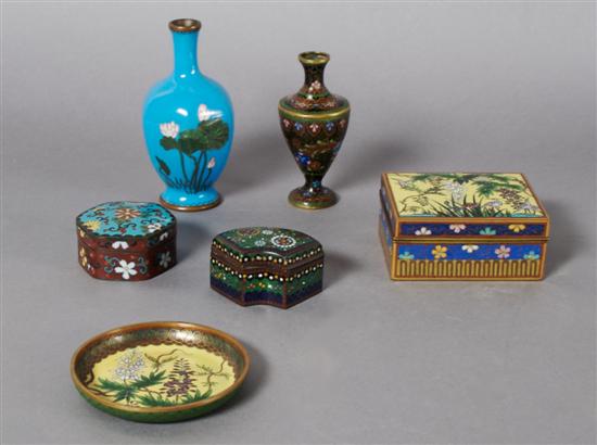 Appraisal: A Group of Six Cloisonne Vessels Height of tallest inches