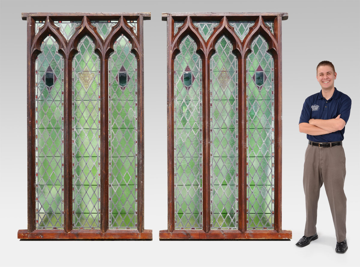 Appraisal: LARGE ARCHITECTURAL STAINED GLASS WINDOWS FROM ENGLISH MONASTERY Each framed