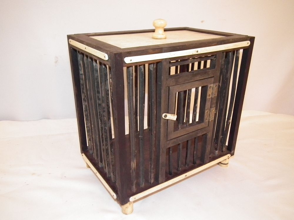 Appraisal: ANTIQUE BONE WOOD BIRD CAGE Antique sailor made wood and