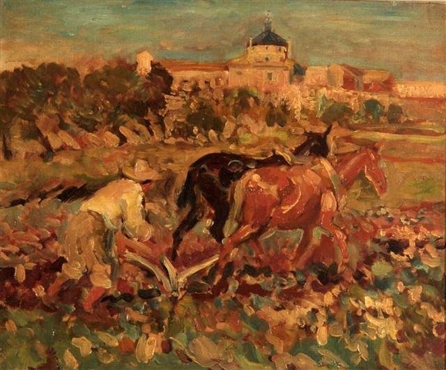 Appraisal: MARIAN KRATOCHWIL Polish - Man ploughing with two horses Toledo