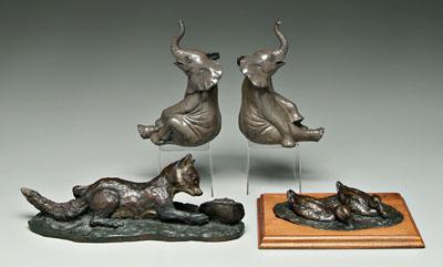 Appraisal: Three Turner bronzes pair bookends each with elephant signed quot