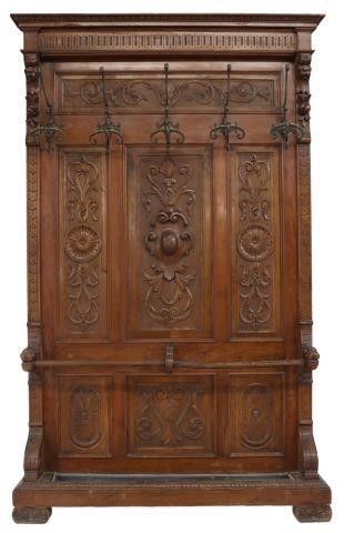 Appraisal: Italian Renaissance Revival carved walnut hall tree early th c