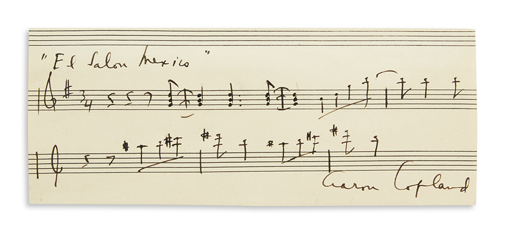 Appraisal: COPLAND AARON Autograph Musical Quotation titled and Signed bars from