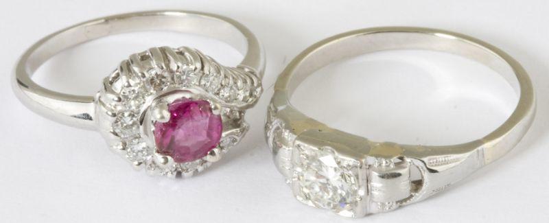 Appraisal: Two KT White Gold Vintage Diamond Rings the first simply