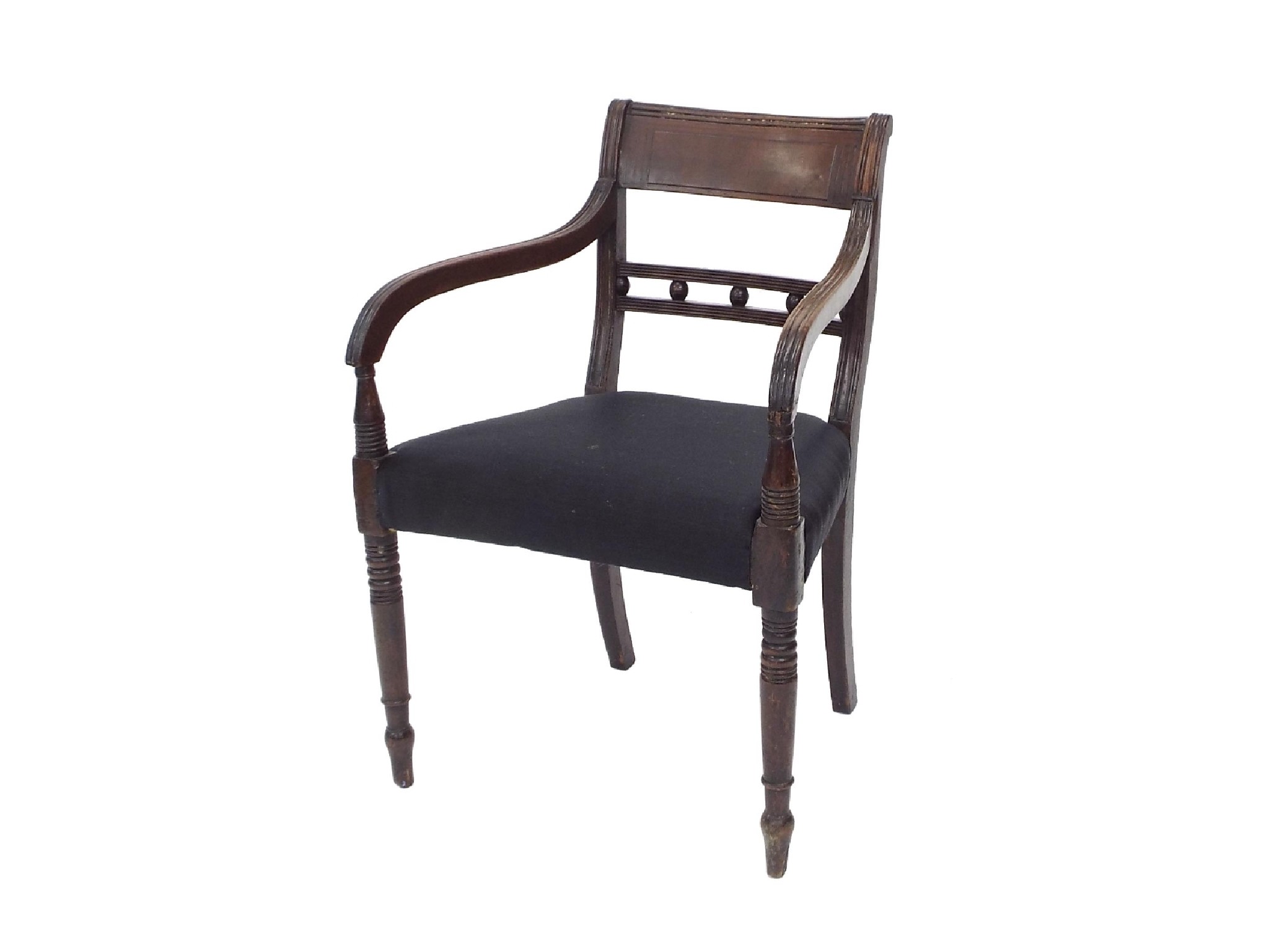 Appraisal: Regency mahogany bar back carver chair with horse hair upholstered