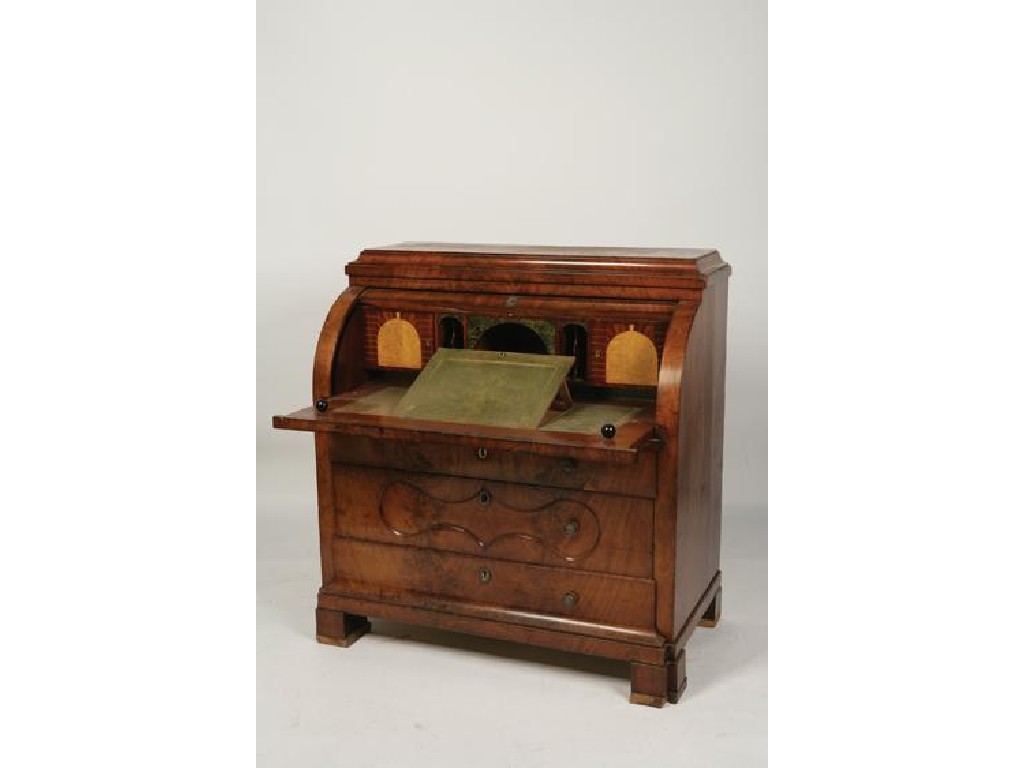 Appraisal: AN AUSTRIAN MAHOGANY VENEERED BIEDEMEYER CYLINDER FRONT WRITING DESK the