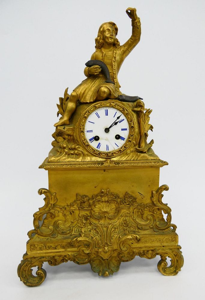 Appraisal: SIGNED PECHEUR BRONZE MANTEL CLOCK SIGNED PECHEUR BRONZE MANTEL CLOCK