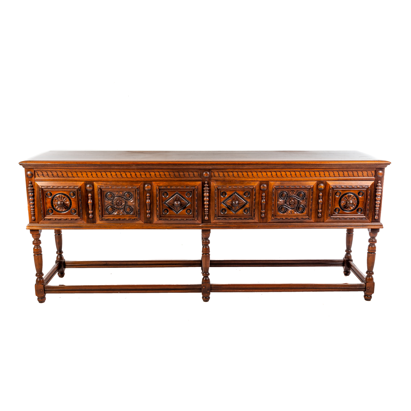 Appraisal: KITTINGER JACOBEAN STYLE OAK SIDEBOARD th century long rectangular top