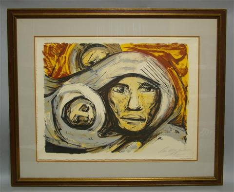 Appraisal: DAVID ALFARO SIQUEIROS MEXICAN - WOMAN AND BOY Colored lithograph