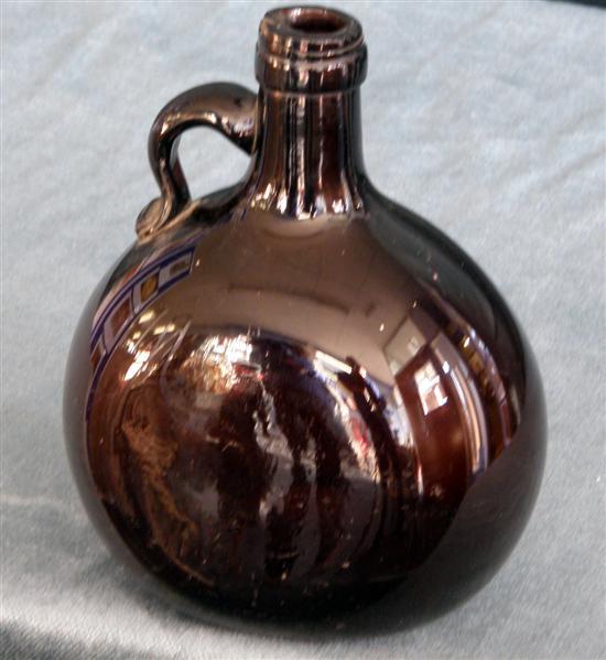 Appraisal: th century hand blown brown glass whiskey bottle of globular