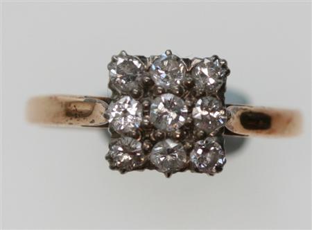 Appraisal: A small diamond cluster ring of square setting gold shank