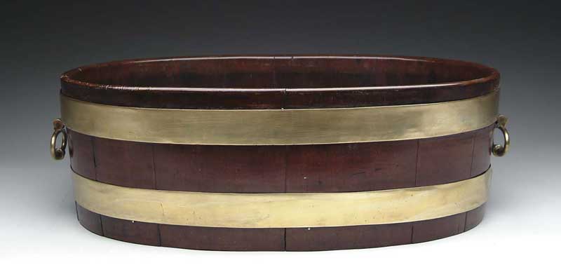 Appraisal: GEORGIAN OVAL WINE COOLER Slatted wood oval tub has two