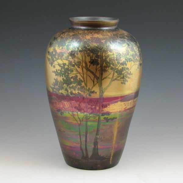 Appraisal: Weller LaSa scenic vase in iridescent tones Signed Weller LaSa