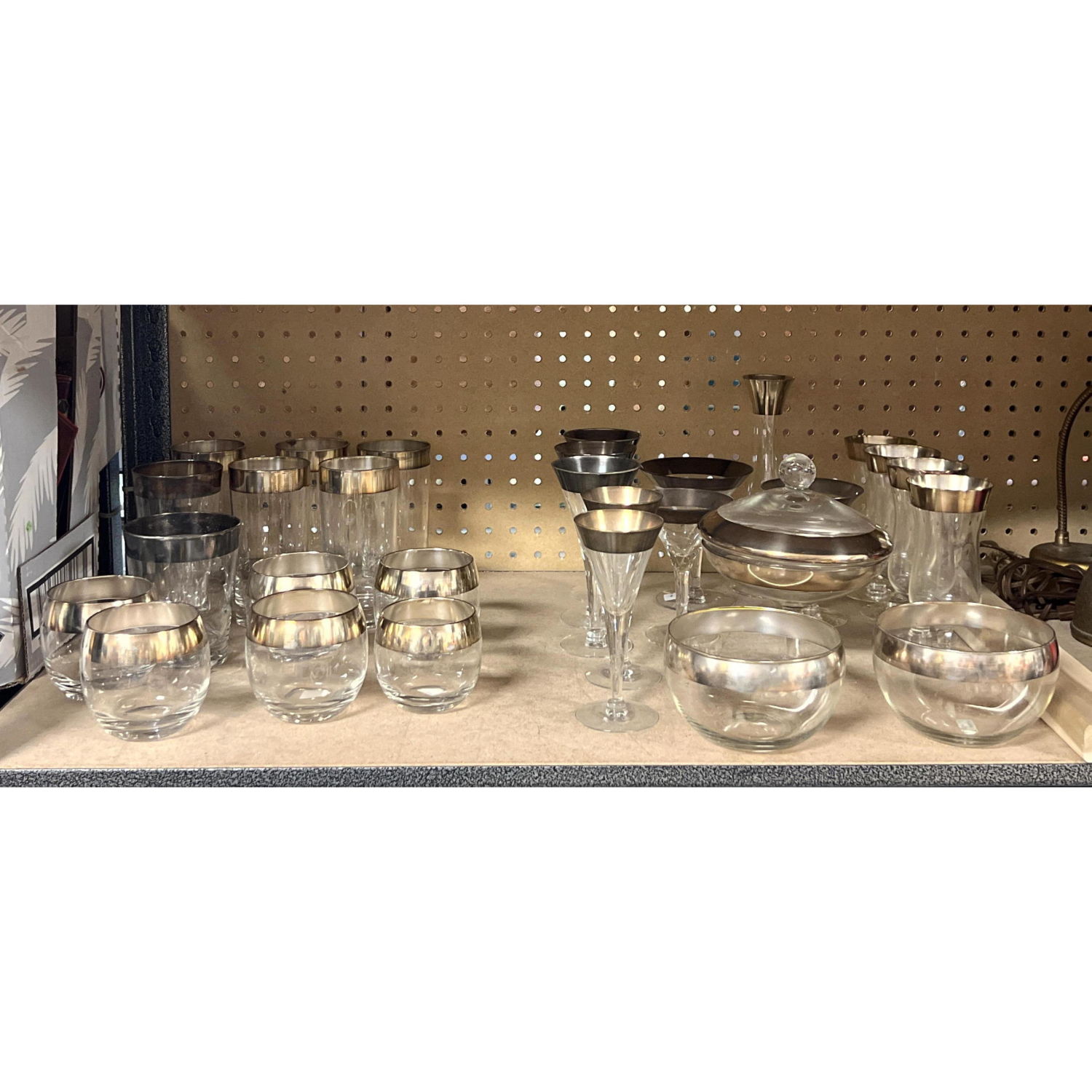 Appraisal: Lot Dorothy Thorpe Silver rim Glassware Dimensions H inches W