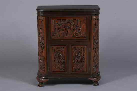 Appraisal: CHINESE CARVED WOOD BAR CABINET early th century - in