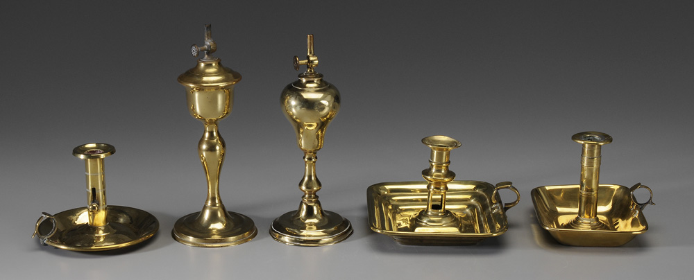 Appraisal: Five Brass Lighting Devices late th early th century two