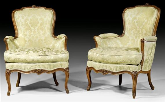 Appraisal: PAIR OF BERGERES Louis XV stamped N T PORROT Noel