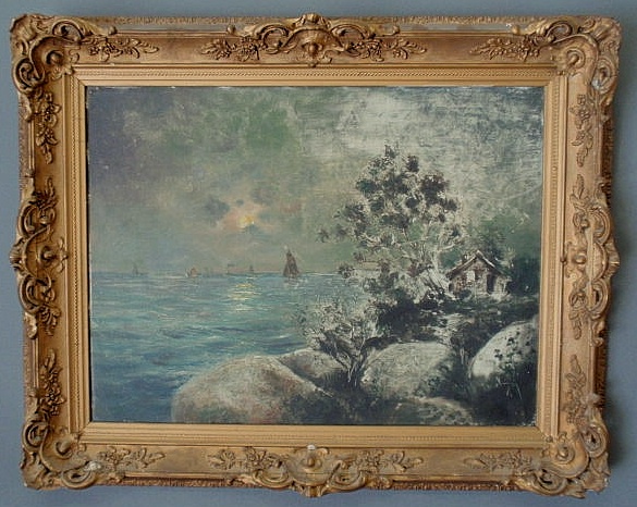 Appraisal: Oil on board painting of sailing ships with a full